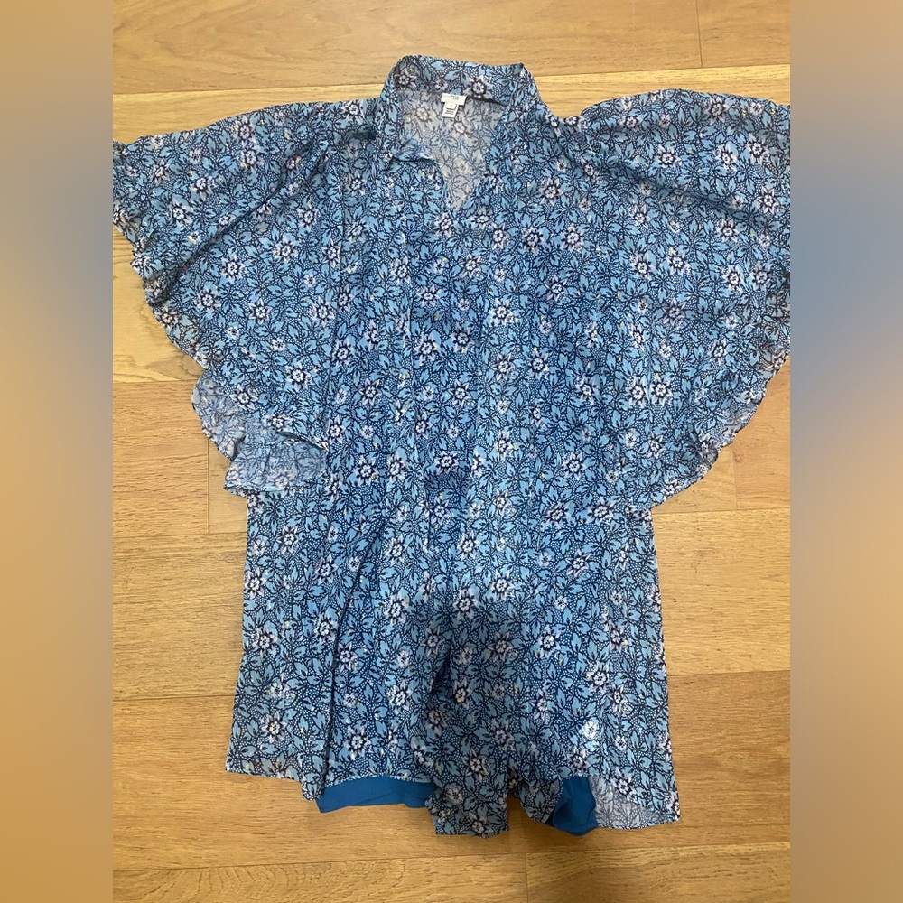 River Island blue flutter sleeve slip lined shimmery dress size 6 VGUC